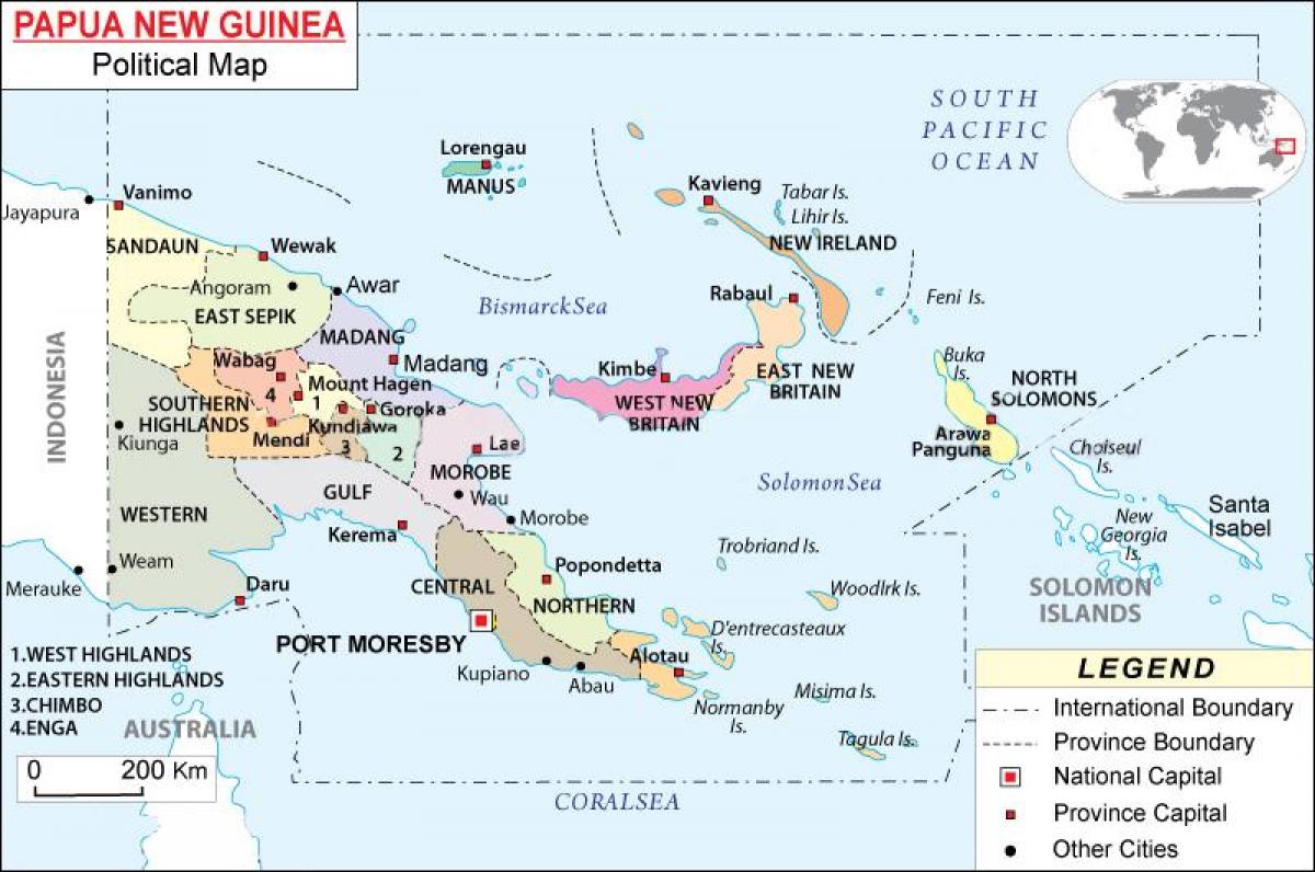 карта Папуа-Новой Гвинеи, провинции