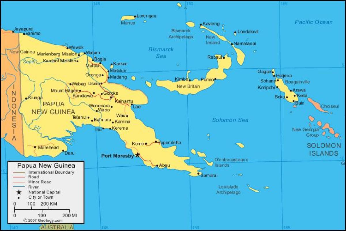 карта Папуа-Новой Гвинее и соседних странах